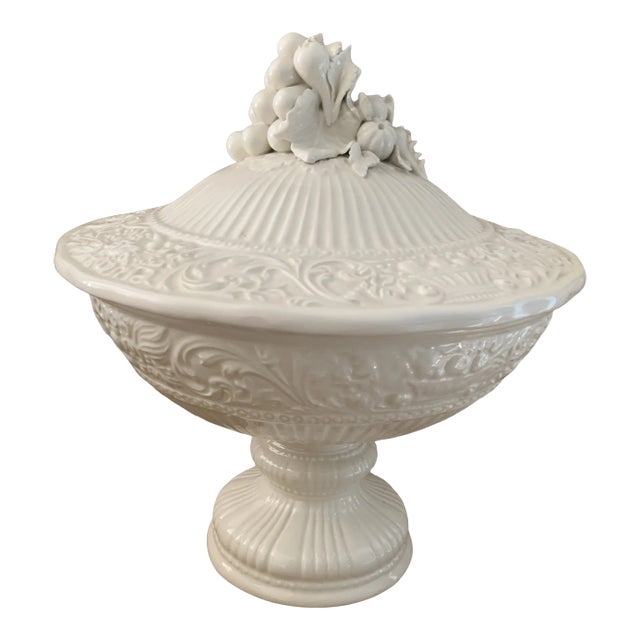 Vintage Italian Ceramic Creamware Footed Compote Centerpiece For Sale