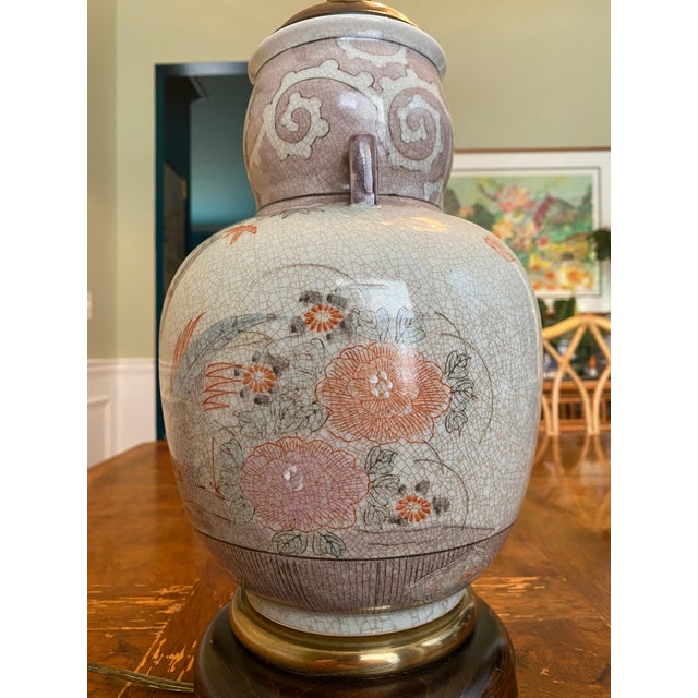 1950s Vintage Ginger Jar Lamp With Floral Bird Scene For Sale In Greenville, SC - Image 6 of 10