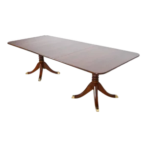 Stickley Georgian Cherry Wood Double Pedestal Extension Dining Table, Newly Refinished