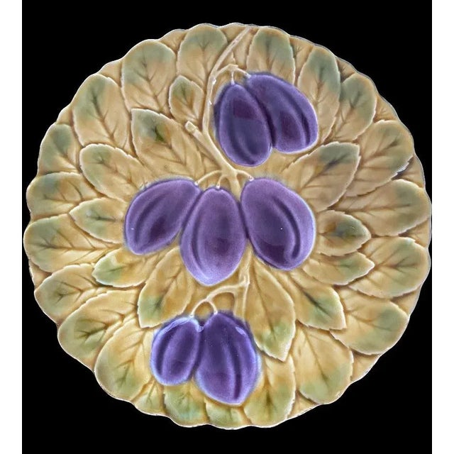 Majolica French prune design plate Circa 1920s in perfect condition, from a collector.