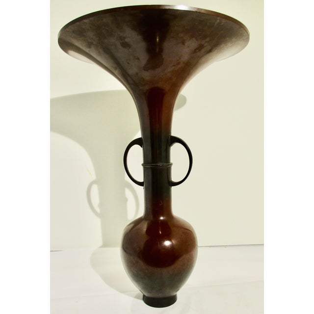 Metal Japanese Bronze Floral Vase MCM 50s For Sale - Image 7 of 8