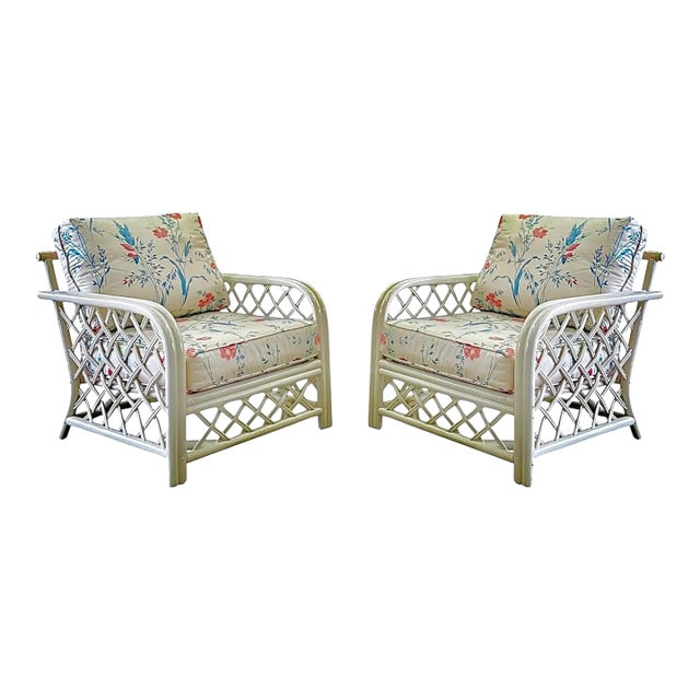 1960s Chinese Chippendale Rattan Lounge Chairs - a Pair For Sale