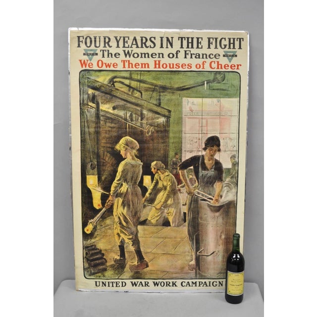 Original Vintage YWCA 1918 WWI Poster 'Four Years in the Fight' by Lucien Jonas Taped to Board. Circa Early 20th Century....