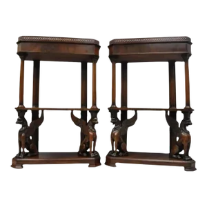 Early 20th Century Regency Horner Style Carved Mahogany Griffin Bookcase Curio Stands - a Pair