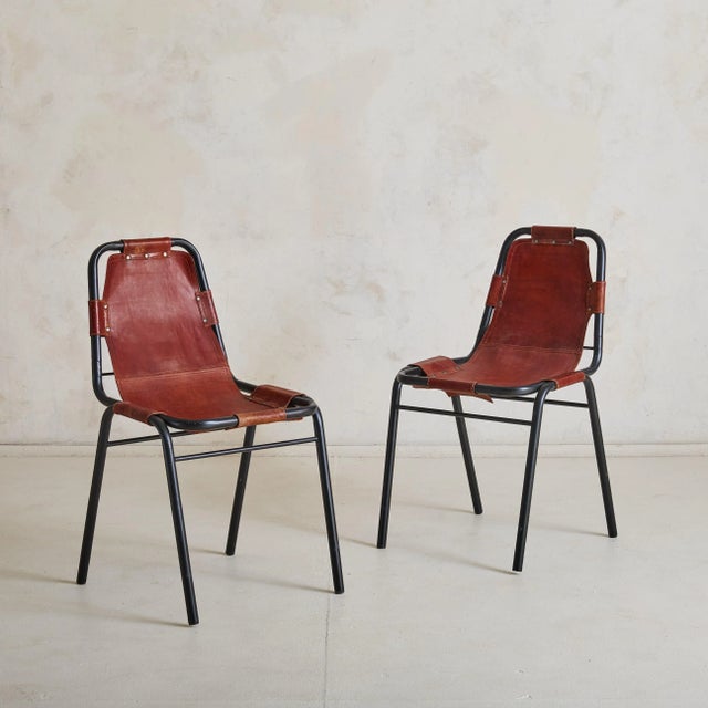 Charlotte Perriand French 'Les Arcs' Cognac Leather Chair With Black Metal Frame, 1970s - 5 Available For Sale - Image 4 of 7