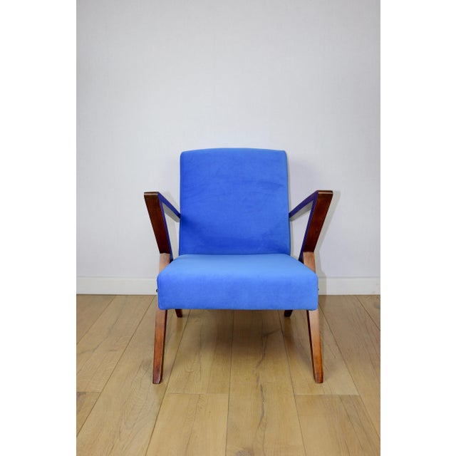Vintage Loft Lounge Chair with Blue Cornflower Velvet Upholstery, 1970 For Sale - Image 3 of 12