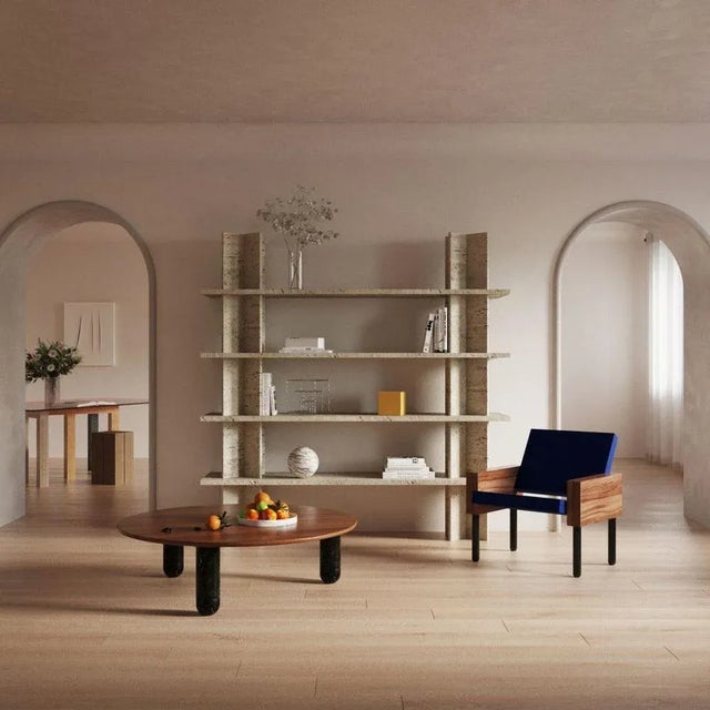 Wood Round White Marble Sunday Coffee Table by Jean-Baptiste Souletie For Sale - Image 7 of 8