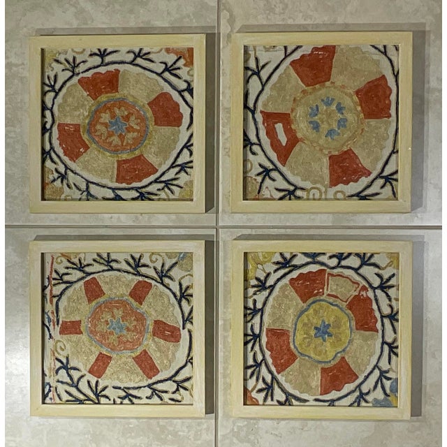 Set of Four 19 Century Antique Silk Suzani Wall Hanging For Sale - Image 9 of 12
