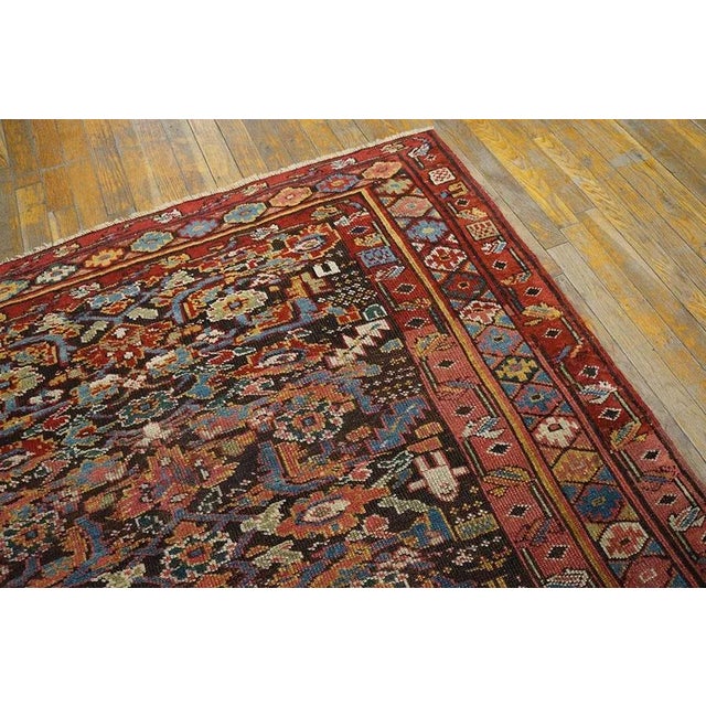 Textile Appreciable Red Ruby Color Wiht Detail Rosette Geometric Pattern Antique Persian Kurdish Rug For Sale - Image 7 of 9