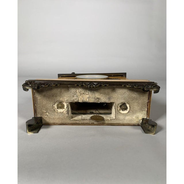 Stone Charles X Style Mantelpiece Set with Horse Clock and Pair of Casseroles For Sale - Image 7 of 12