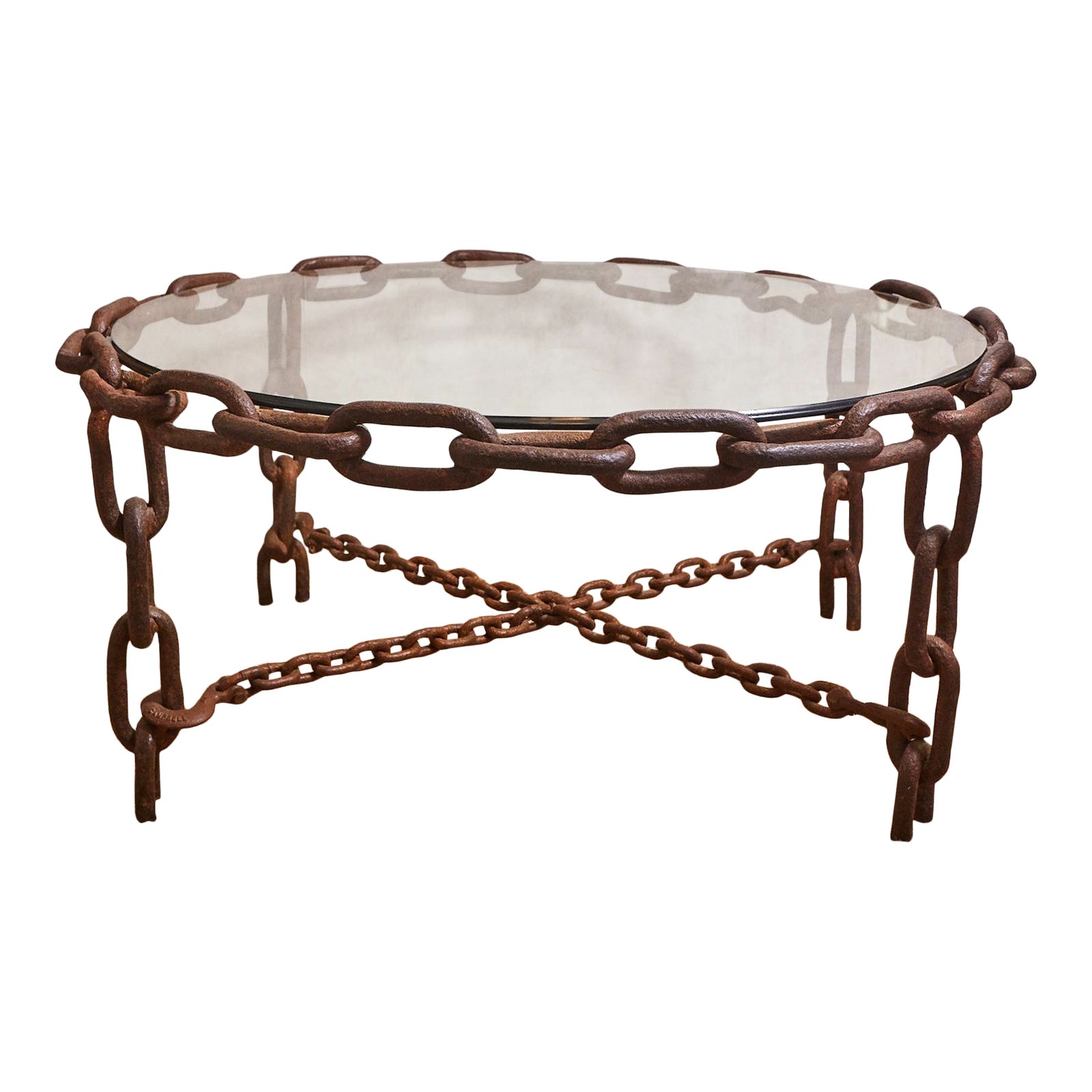 Vintage Brutalist Linked Chain Round Coffee Table | Chairish