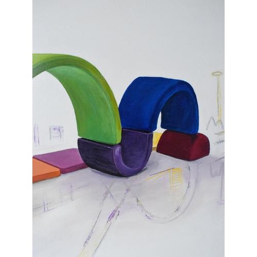 Early 21st Century María Magán Lampón, Architectural Composition with Color Blocks and Infinity Bridge Motif, 2026, Acrylic on Canvas For Sale - Image 5 of 12