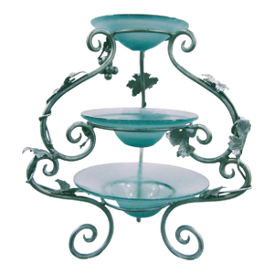 1990s Murano Style Art Collection Bordeaux Blue Glass 3 Tier Server Grapes and Grapevine