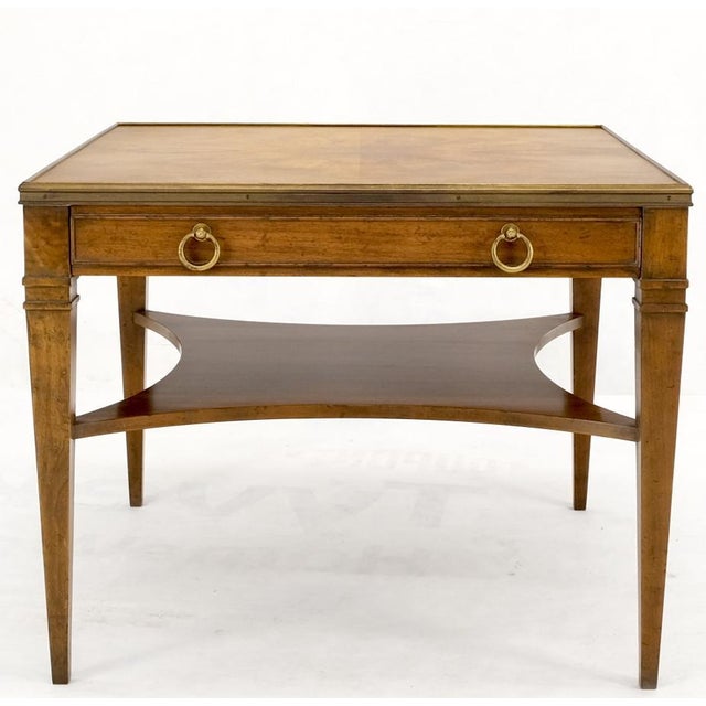 Baker Burl Walnut Square Brass Gallery Top Drawer Side Lamp Table Night Stand For Sale - Image 17 of 18