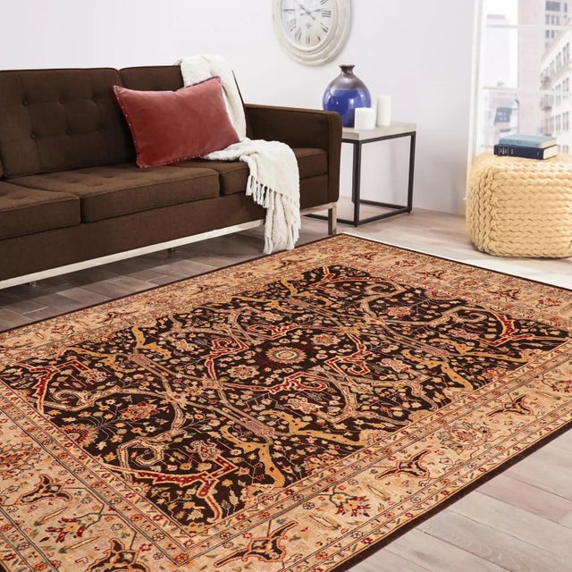 "Enhance the ambiance of your home with this magnificent Persian-influenced Turkish hand-knotted rug made by skilled...