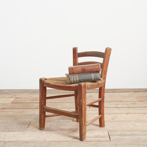 Vintage French Wooden Rush Seated Children's Chair For Sale - Image 5 of 6