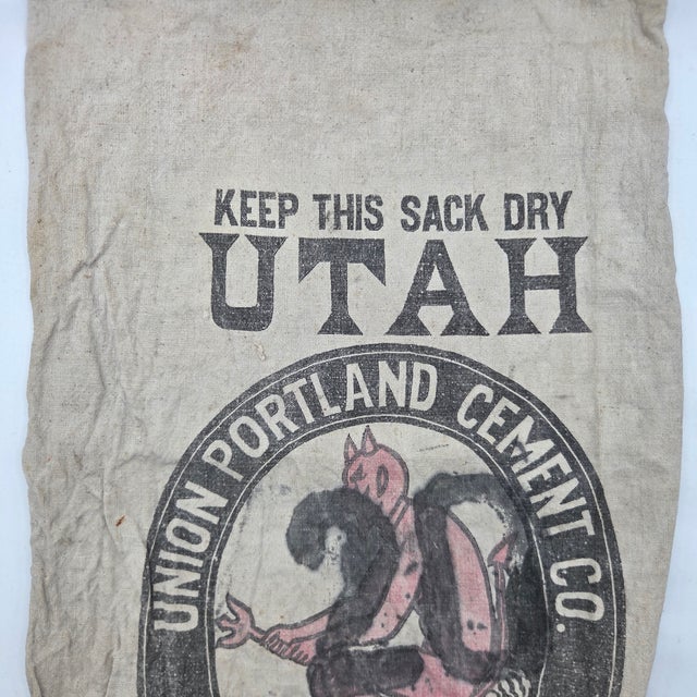 Beige Early 20th Century Union Portland Cement Devil's Slide Utah Double-Sided Canvas Cement Sack For Sale - Image 8 of 10