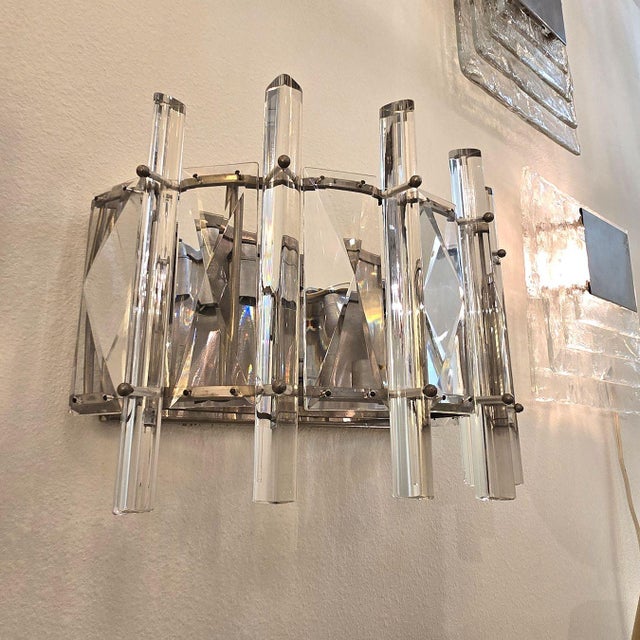 1970s Mid-Century Modern Crystal Pair of Sconces, Chrome, French For Sale - Image 10 of 13