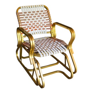 Vintage Brown Jordan Gold Toned Glider Aluminum Lawn Chair For Sale