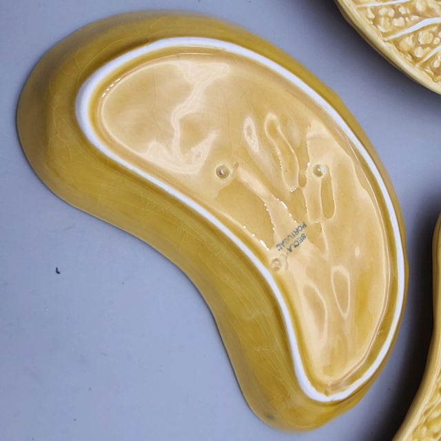 Mid 20th Century Secla Pottery Yellow Cabbage Crescent Plates, Portuguese- Set of 8 For Sale - Image 10 of 12