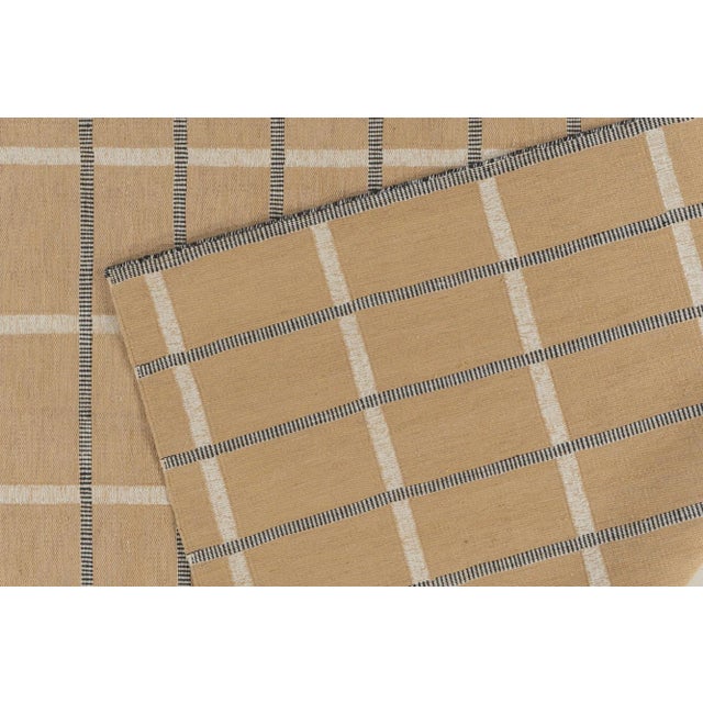 Beige Plaid Indoor Outdoor Polyester Rug, 9' X 12' For Sale - Image 4 of 11