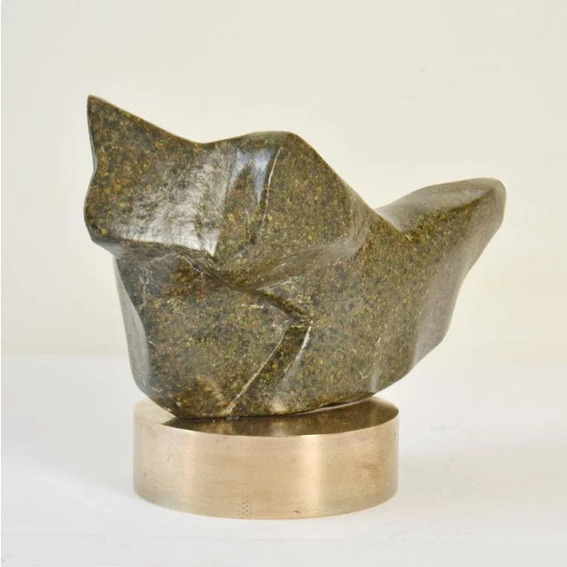 Vintage Moss Green Marble Sculpture on Bronze Plinth by Alice Ward, 1960s For Sale - Image 6 of 10