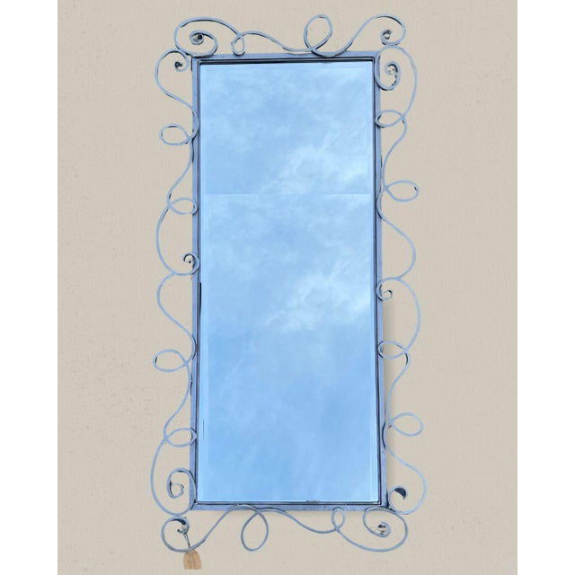 Large Brushed Nickel Steel Rod Wall Mounted Mirror Pre-hung with wires for either vertical or horizontal hanging....