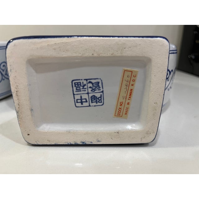 Vintage Pair of Blue and White Chinese Porcelain Moonflask (Urn, Vase) For Sale - Image 11 of 13