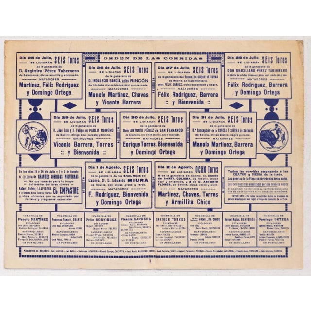 1930's Spanish Bullfighting Poster, Plaza De Toro, Valencia (Set of 4) For Sale - Image 9 of 11