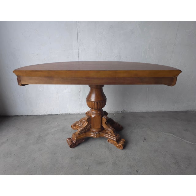 Brown Oak Demi Lune Renaissance Revival Style Console Entry Table For Sale - Image 8 of 11