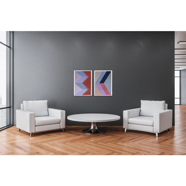 2020s 2022, Brutalist Architecture Diptych of "Rhombus Colors Study I", Acrylic Painting on Watercolor Paper by Natalia Roman For Sale - Image 5 of 10