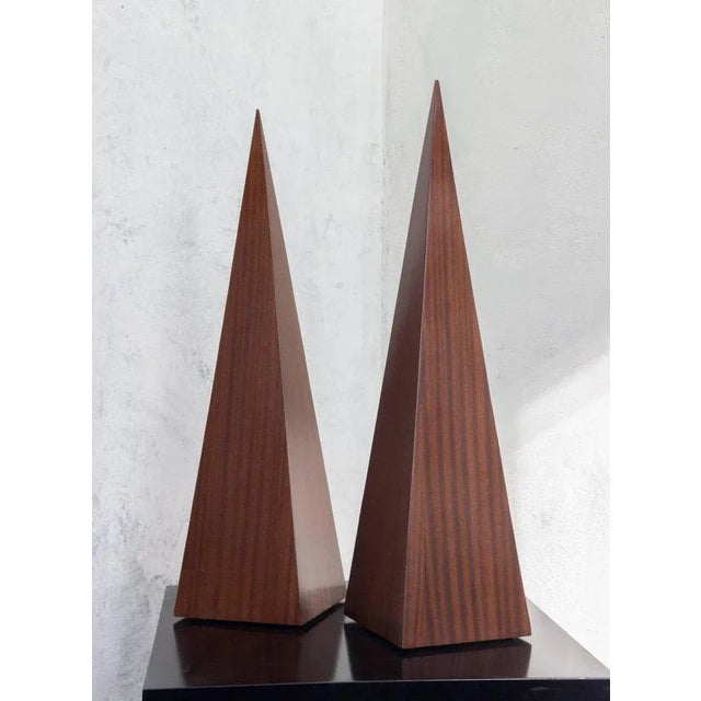 Mid-Century Modern Pair of Mahogany Veneered Obelisks For Sale - Image 3 of 5