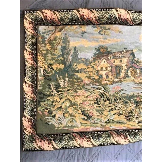 French Country 1970s Tapestry With Country Mill and Water Scene For Sale - Image 3 of 7