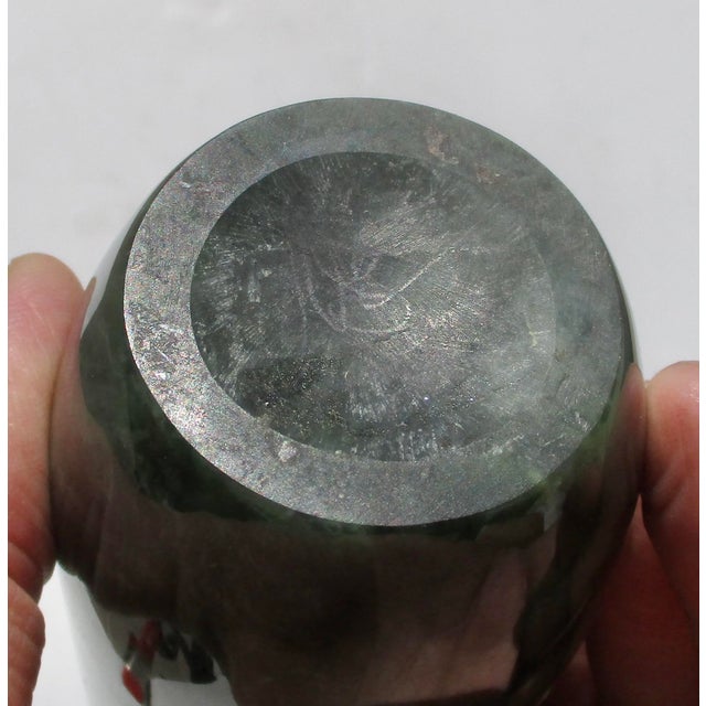 Modern Dark Green Nephrite Vase With Brass Rim For Sale - Image 3 of 6