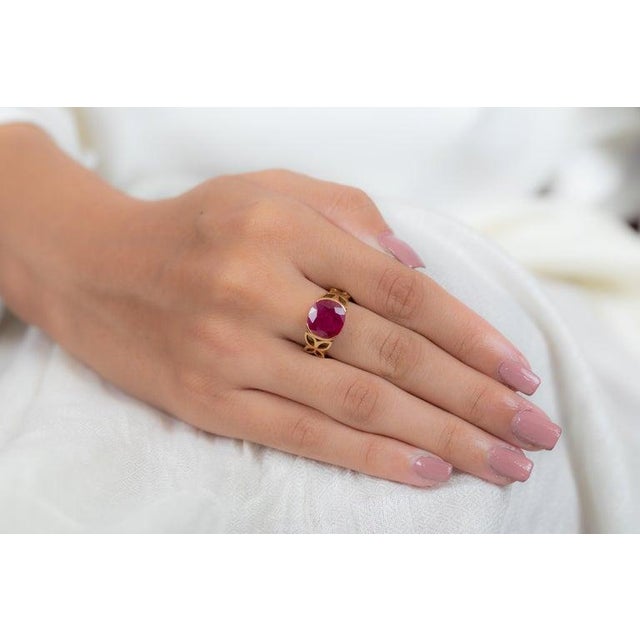 Not Yet Made - Made To Order 4.6 Carat Ruby Cocktail Ring With Engraved Ring (All Sizes Available) For Sale - Image 5 of 12