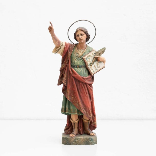 Plaster Hand Painted Traditional Figure of a Saint, 1940s For Sale - Image 3 of 15