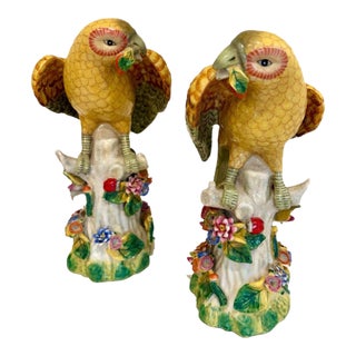 Vintage Bright and Sophisticated Porcelain Parrots - Pair For Sale