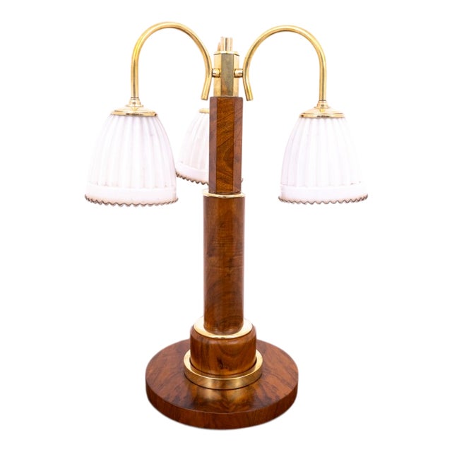 Mid-Century Art Deco Table Lamp in Glass and Walnut, 1950s For Sale