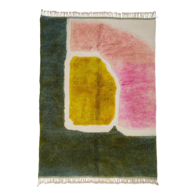Vibrant Hand-Knotted Wool Rug by Azele Studio For Sale