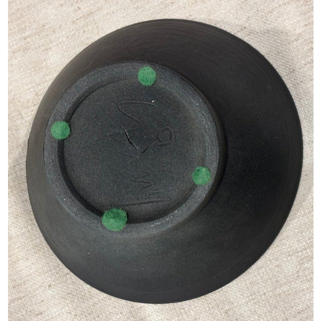 Ceramic Late 20th Century Signed Studio Pottery Matte Black Wabi-Sabi Footed Bowl For Sale - Image 7 of 14