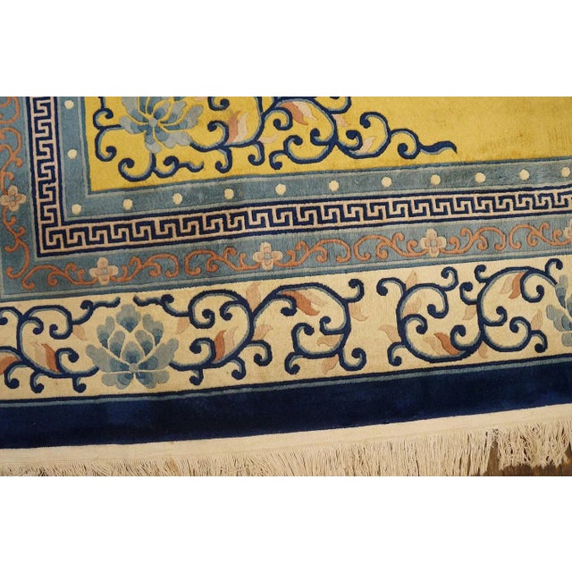 Saffron 1920s Yellow Safrron Medallion Antique Chinese Peking Carpet 9'' X 12' Knotted Wool Rug For Sale - Image 8 of 12