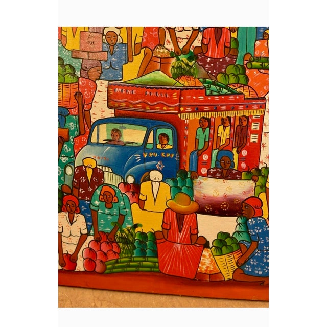 1970s Haitian Folk Art Market Scene Painting, Signed Frantz For Sale In New York - Image 6 of 8