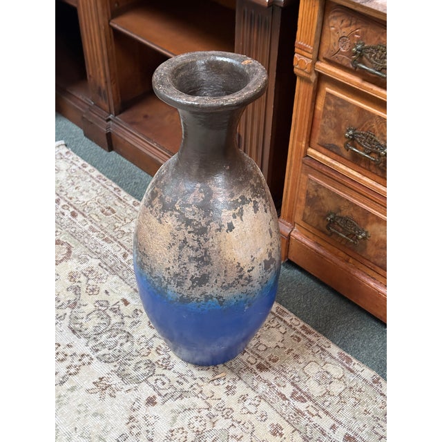 Blue Abstract Ombre Ceramic Vase, Medium For Sale - Image 8 of 12