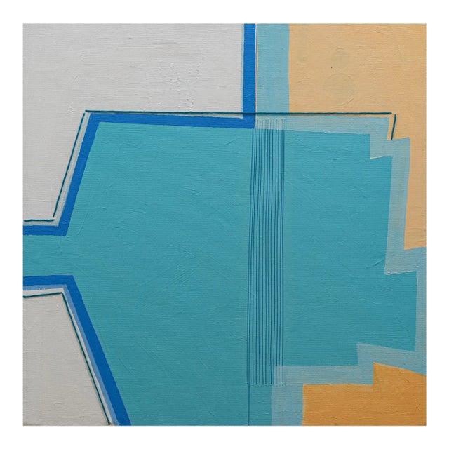 Contemporary Abstract Acrylic, Graphite and Thread on Canvas Painting "Mostly Cloudy 27°" by Holly Miller For Sale