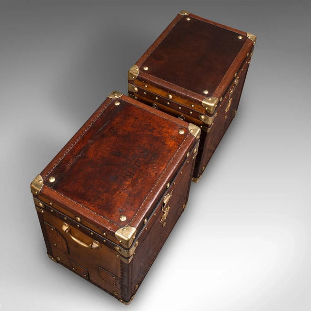 Brown 1970's Pair Vintage Officer's Campaign Luggage Cases For Sale - Image 8 of 12