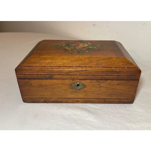 19th Century Antique 19th Century Handmade Inlaid Marquetry Painted Wood Wooden Jewelry Box For Sale - Image 5 of 16