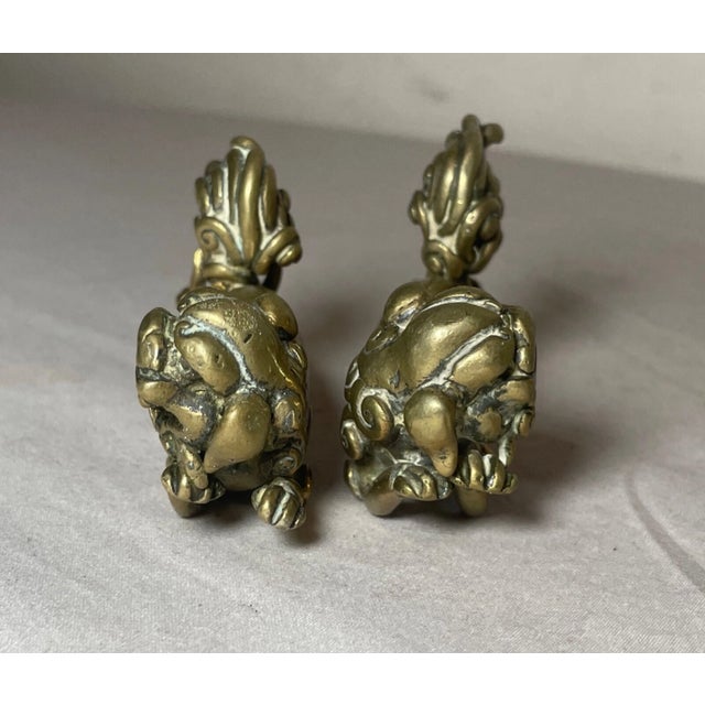 Pair of Rare Antique 18th Century Chinese Solid Bronze Foo Lion Statues Figures For Sale - Image 10 of 10