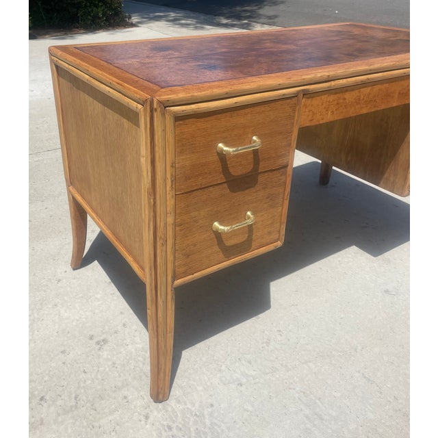 McGuire Authentic McGuire Vintage Writing Desk With Burlwood Top For Sale - Image 4 of 17