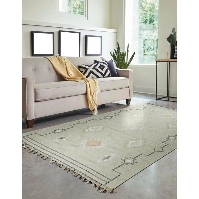 4x6 Ivory Hand-Knotted Wool Diamond Bordered Field Geometric Modern Carpet Rug For Sale - Image 9 of 9