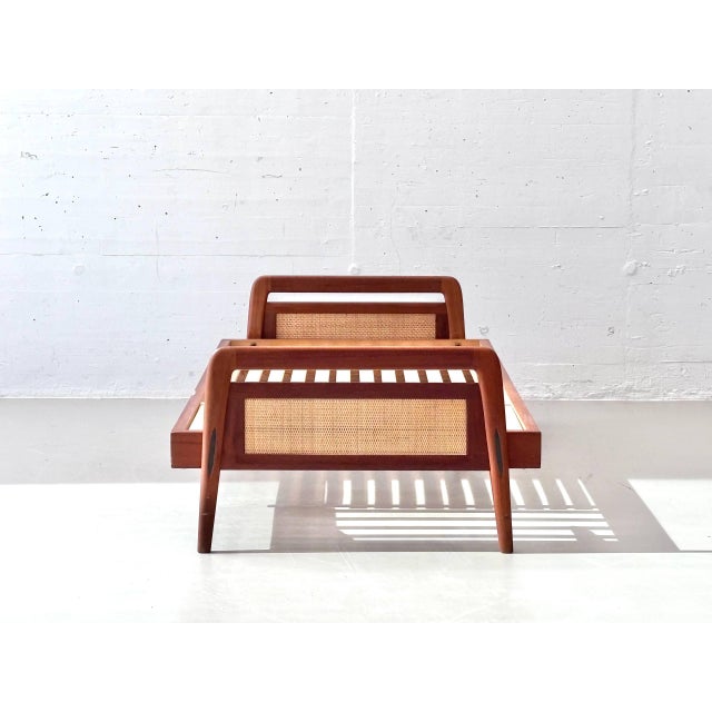 Swiss Form Teak Bed with Rattan Weave, Switzerland, 1950s For Sale - Image 10 of 17